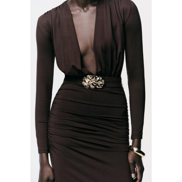 ZARA POLYAMIDE DRESS WITH HARDWARE BELT - Picture 1 of 9